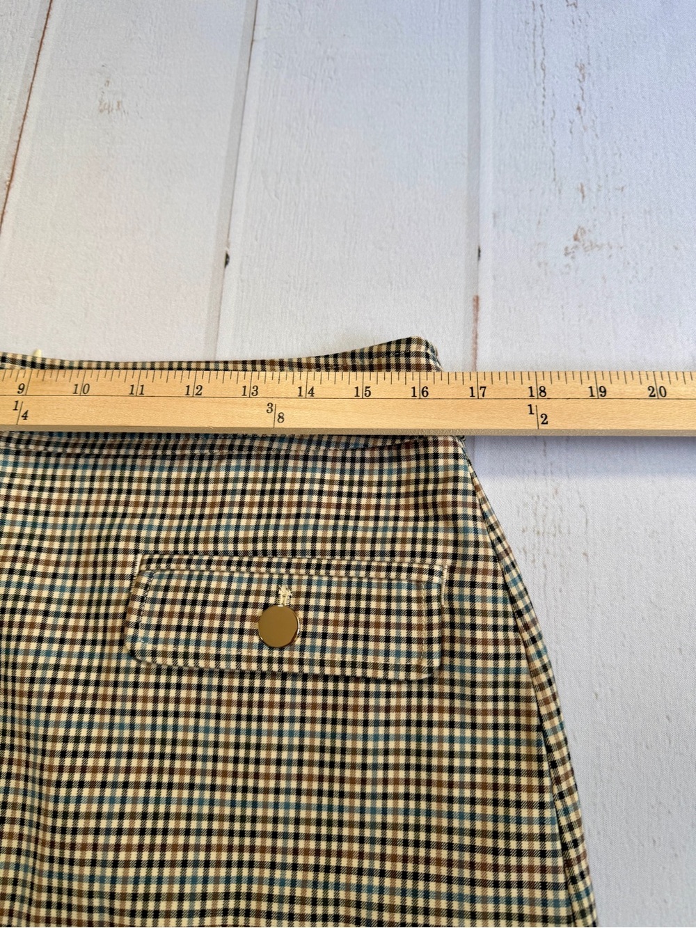 LOFT Plaid Mini Skirt Size 10 Brown Tan Blue Preppy Academia Fall A-Line - Picture 3 of 8